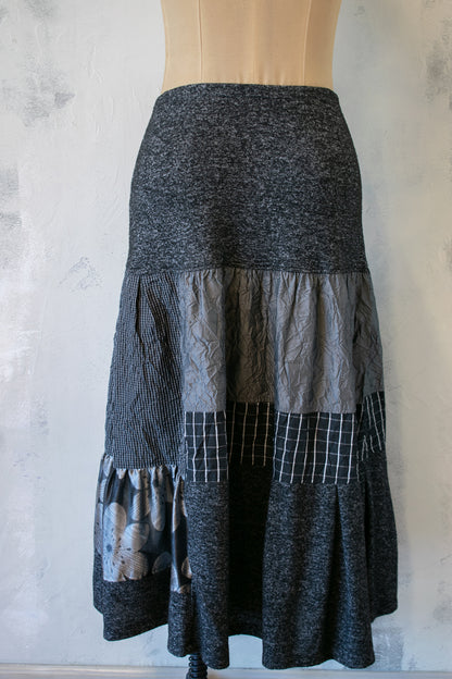 Alembika; Knit Skirt with Silver and Grey Tiers