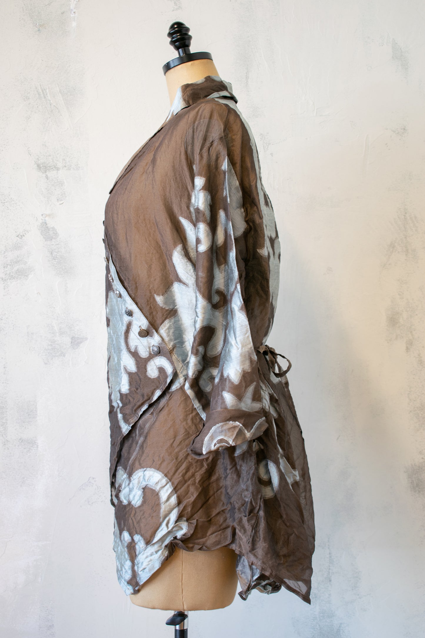 Krista Larson; Cross Button Shirt in Brown and Blue Silver