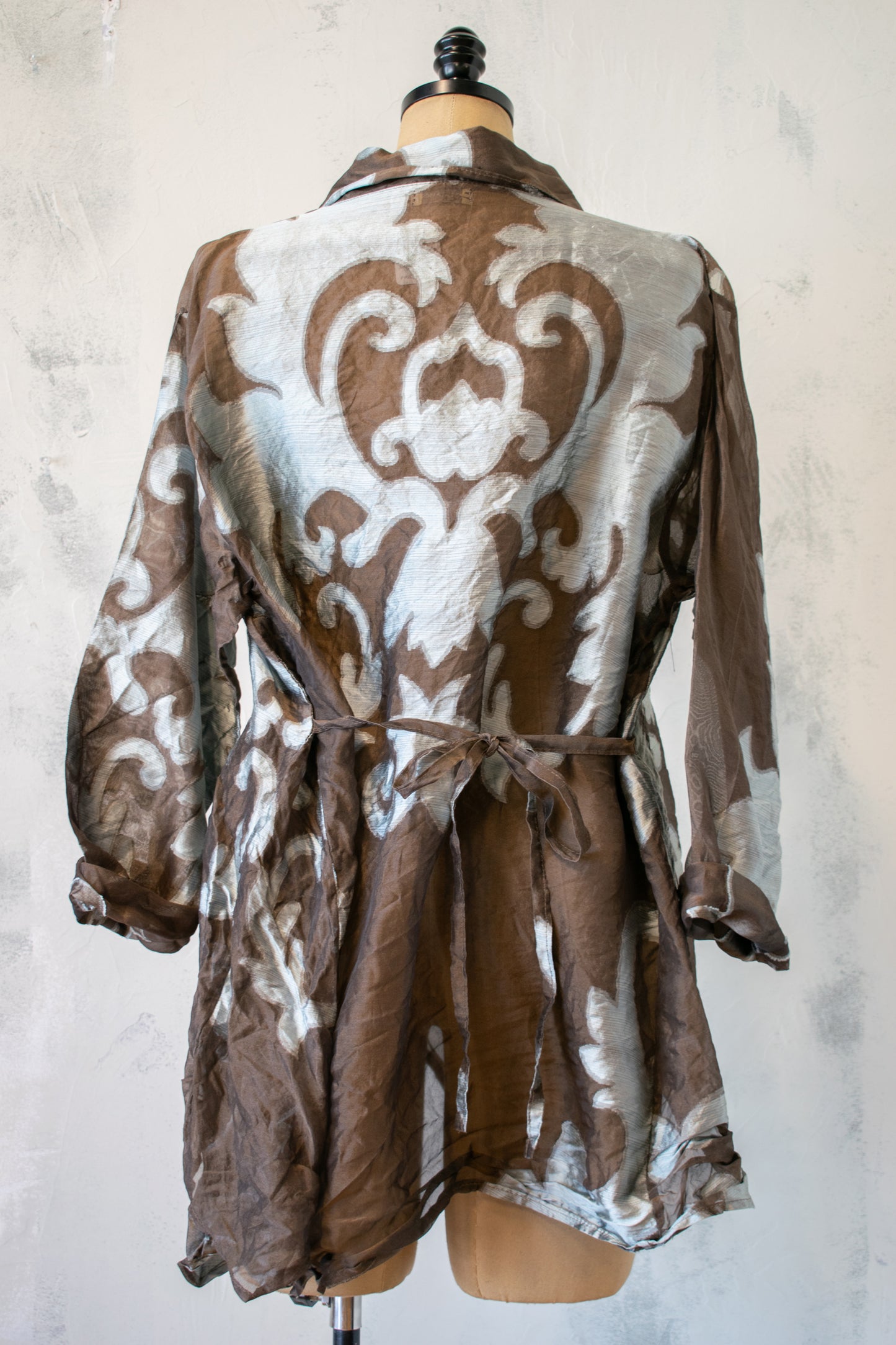 Krista Larson; Cross Button Shirt in Brown and Blue Silver