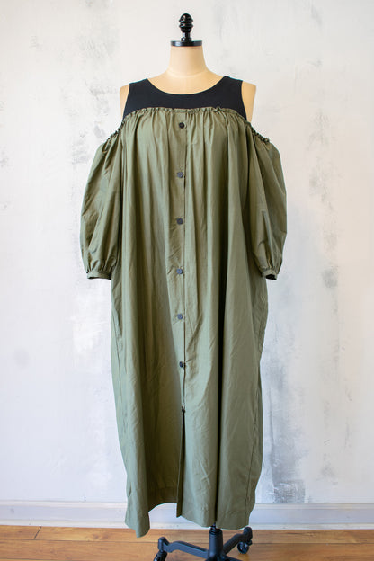 NRK Olive Dress with Puff Sleeve