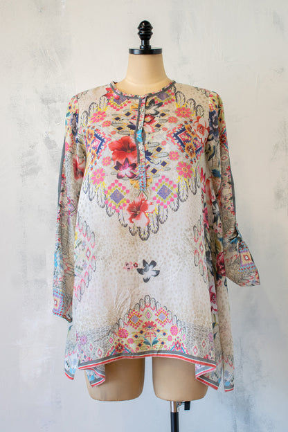 Johnny Was Silk Tunic w Button Sleeve