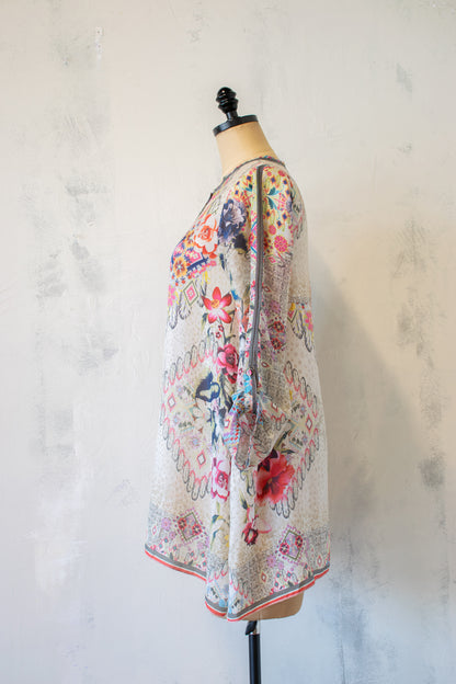 Johnny Was Silk Tunic w Button Sleeve
