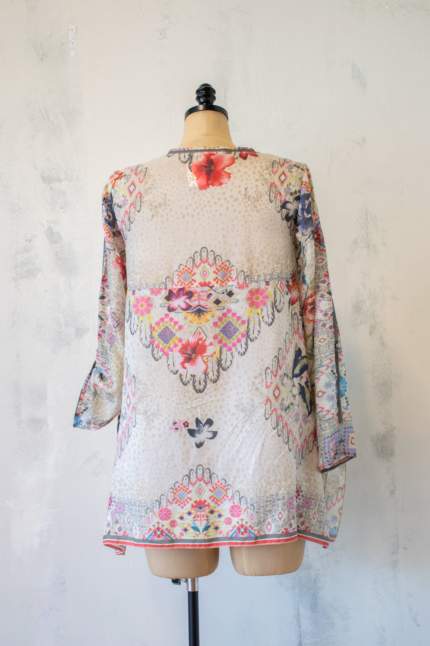 Johnny Was Silk Tunic w Button Sleeve