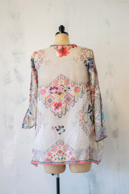 Johnny Was Silk Tunic w Button Sleeve