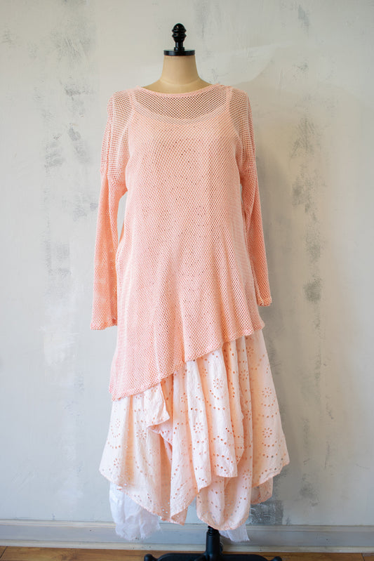 Krista Larson; Pale Pink Asymmetrical Cotton Mesh Topper
