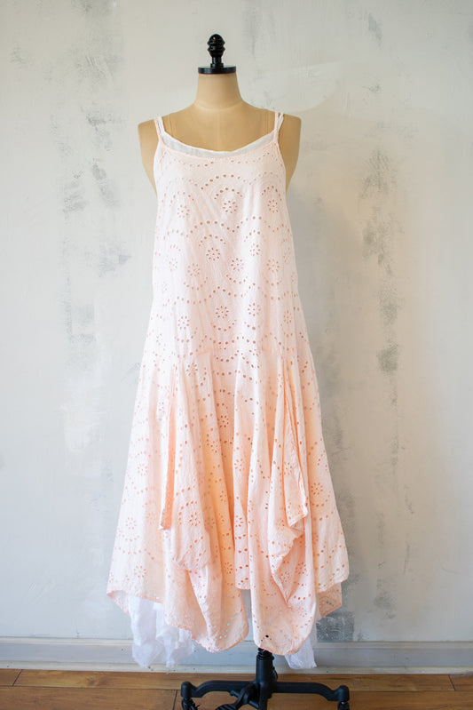 Krista Larson; Pale Pink Eyelet Long Pinwheel Slip Dress