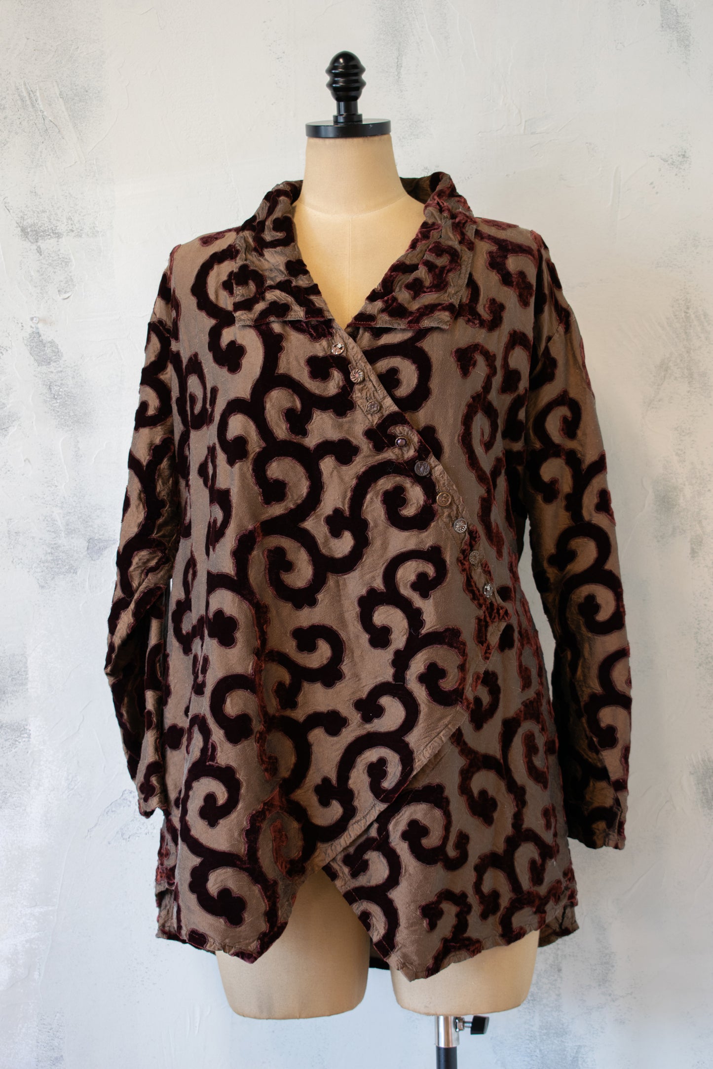 Krista Larson; Silk and Velvet Jacket Shirt in Brown