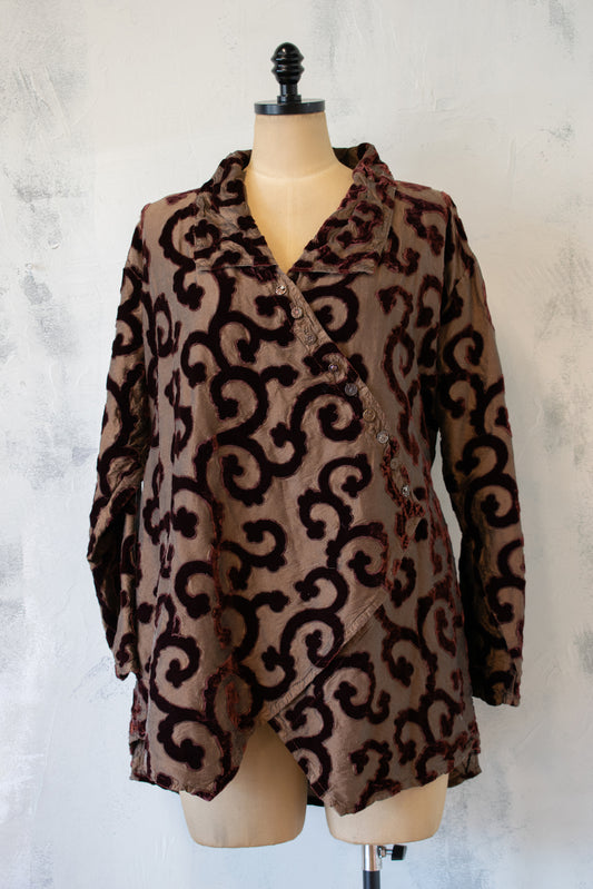 Krista Larson; Silk and Velvet Jacket Shirt in Brown