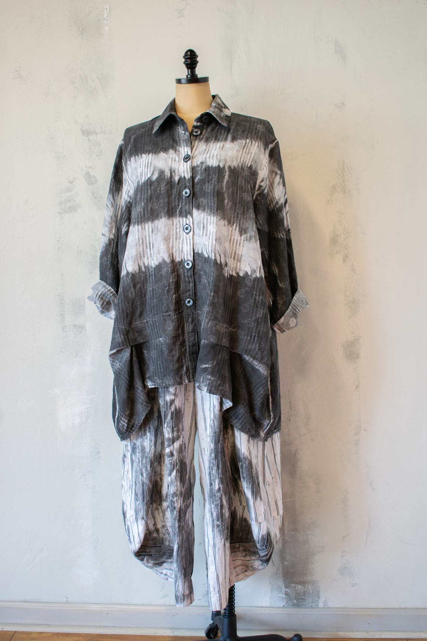 Dress To Kill; Coming and Going Shirt in Hand Dyed Grey and White