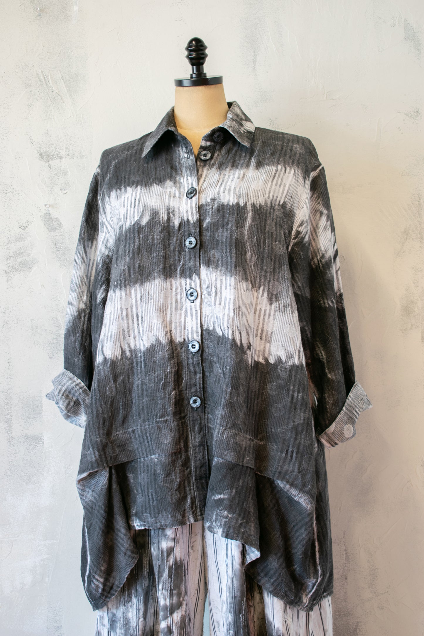Dress To Kill; Coming and Going Shirt in Hand Dyed Grey and White
