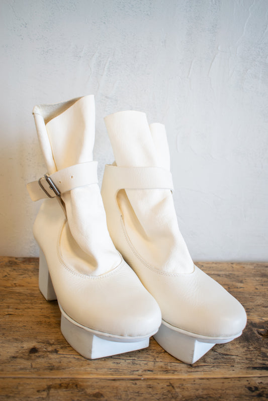 Trippen: Cream Leather Pull On Platform Boot