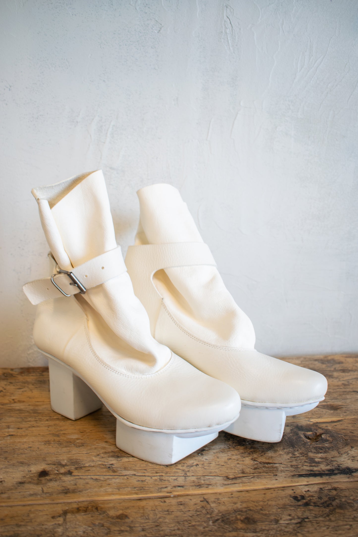 Trippen: Cream Leather Pull On Platform Boot