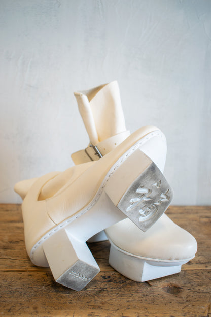 Trippen: Cream Leather Pull On Platform Boot
