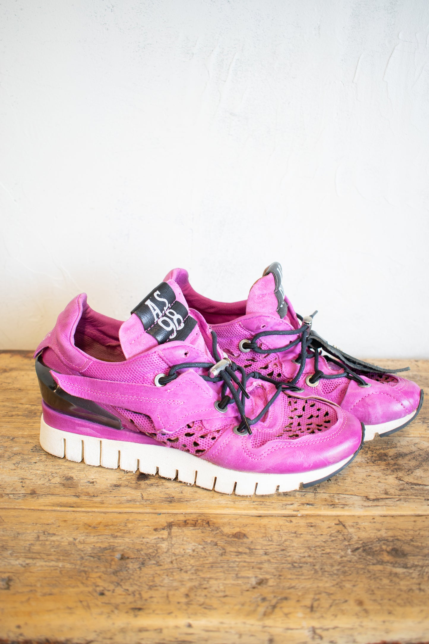 AS98: Fuchsia Leather Cutout Sneaker