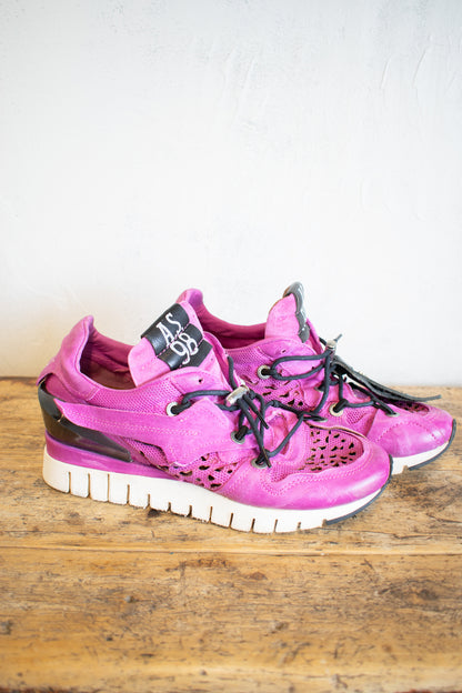 AS98: Fuchsia Leather Cutout Sneaker