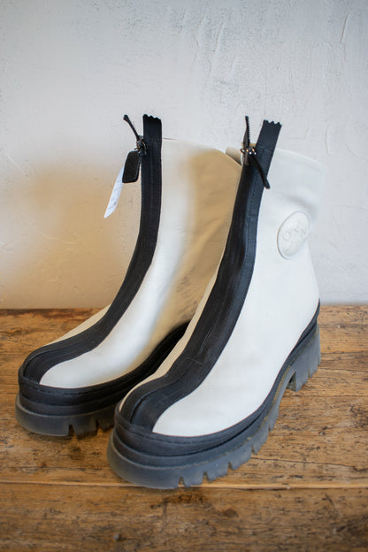 Lofinas: White Leather Zip Front Boot