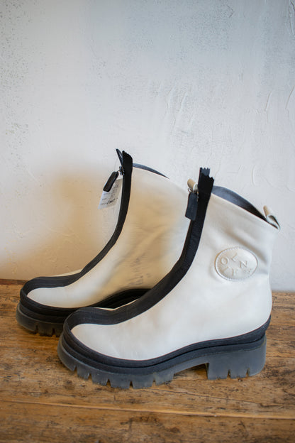 Lofinas: White Leather Zip Front Boot