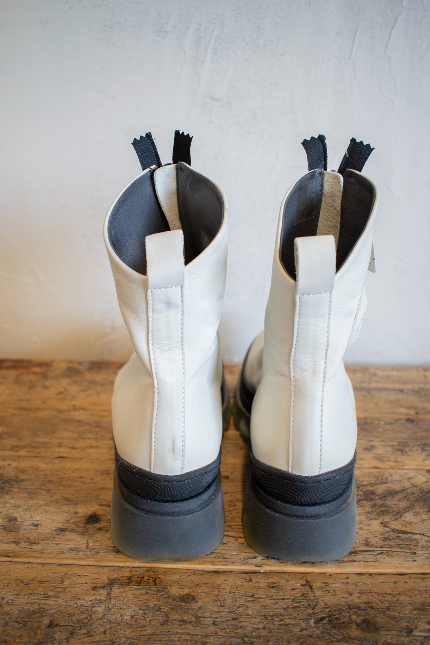 Lofinas: White Leather Zip Front Boot