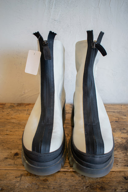 Lofinas: White Leather Zip Front Boot