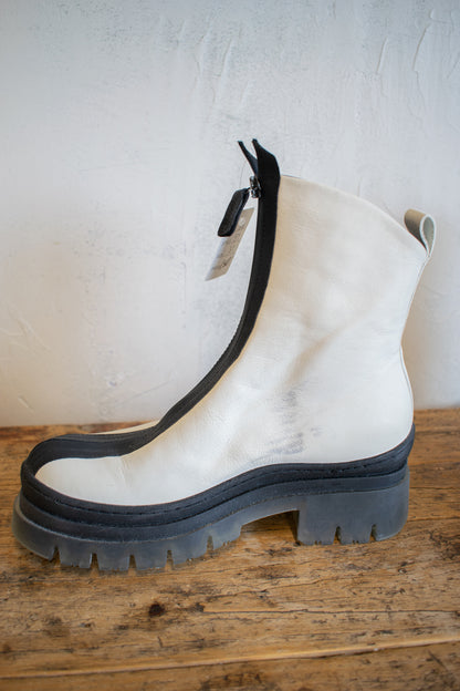 Lofinas: White Leather Zip Front Boot