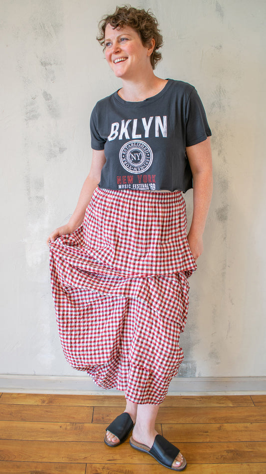 Tuck Skirt in Red Plaid