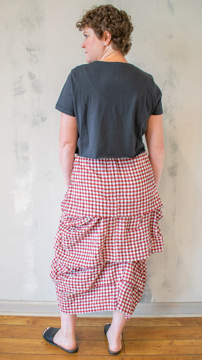 Tuck Skirt in Red Plaid
