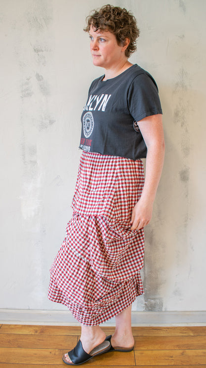Tuck Skirt in Red Plaid
