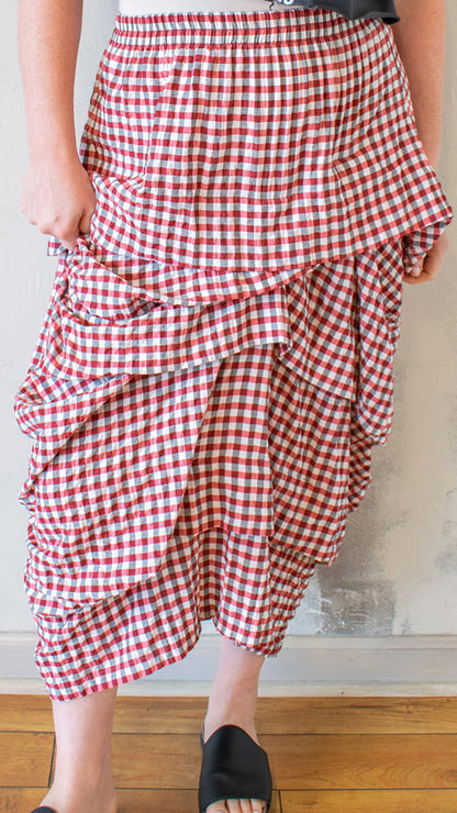 Tuck Skirt in Red Plaid