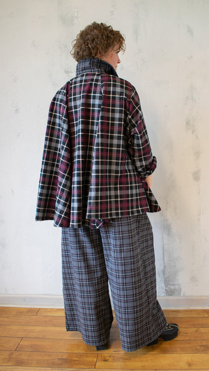 Plaid Peter Pan Swing Jacket in Mixed Burgundy
