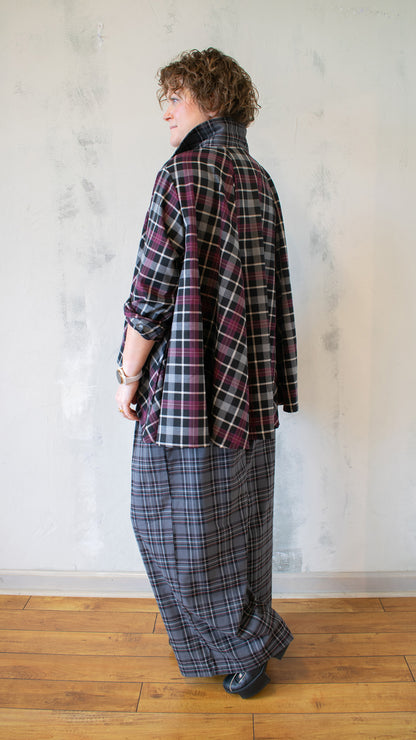 Plaid Peter Pan Swing Jacket in Mixed Burgundy
