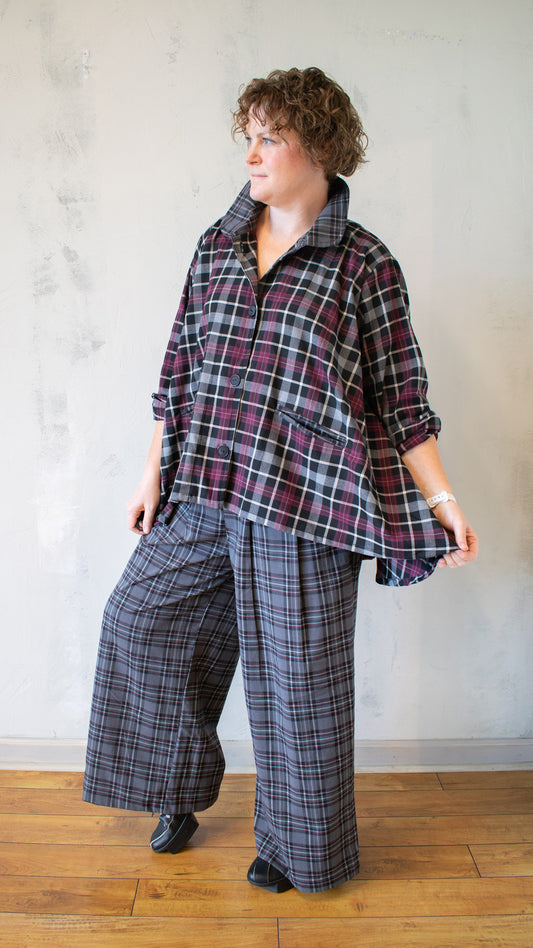 Plaid Peter Pan Swing Jacket in Mixed Burgundy
