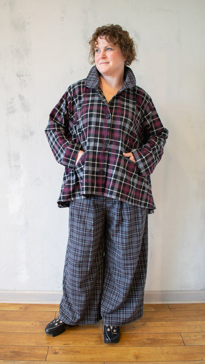 Plaid Peter Pan Swing Jacket in Mixed Burgundy