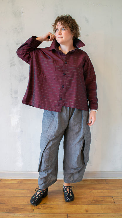 Striped Hi-Lo Shirt in Burgundy