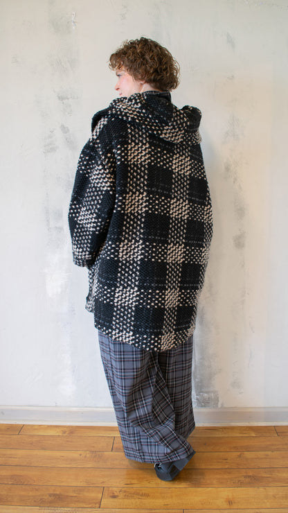 Heavy Knit Iris Coat in Black Taupe Check