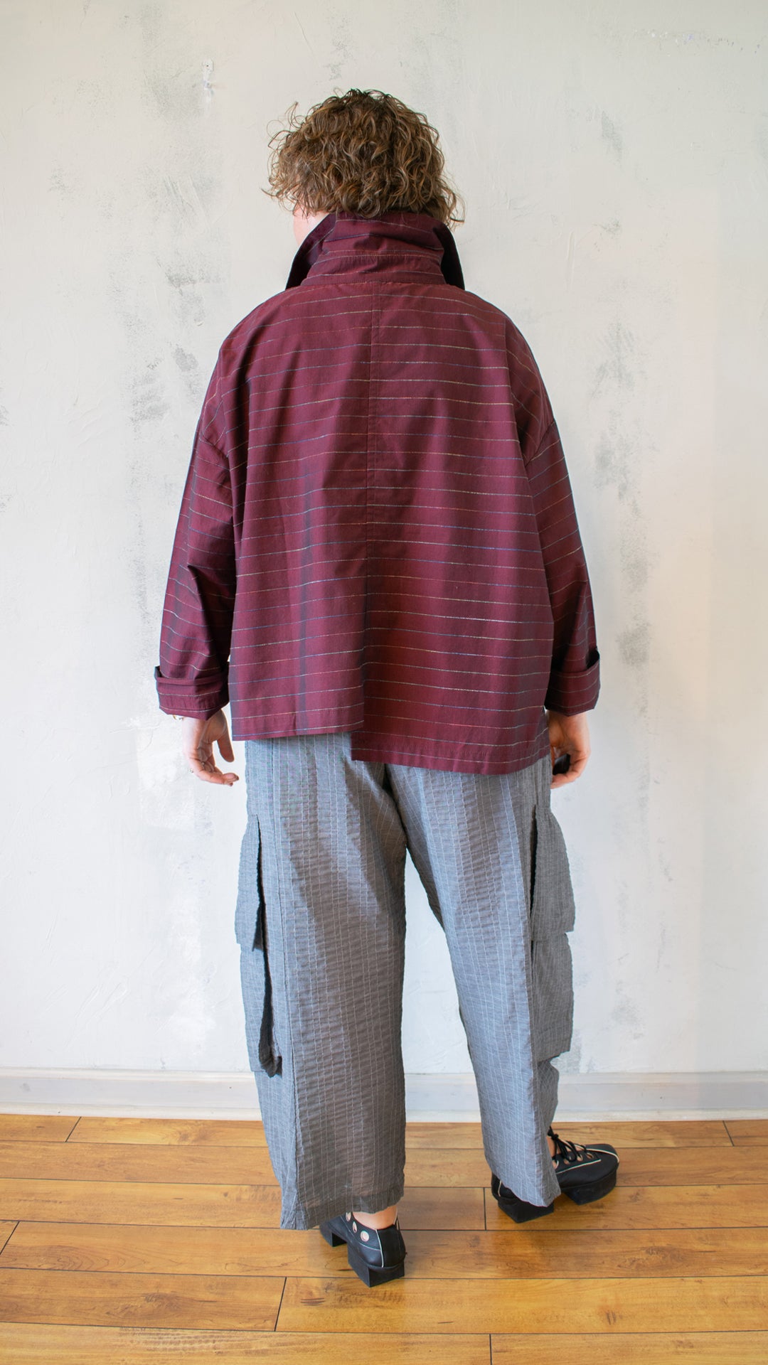 Striped Hi-Lo Shirt in Burgundy