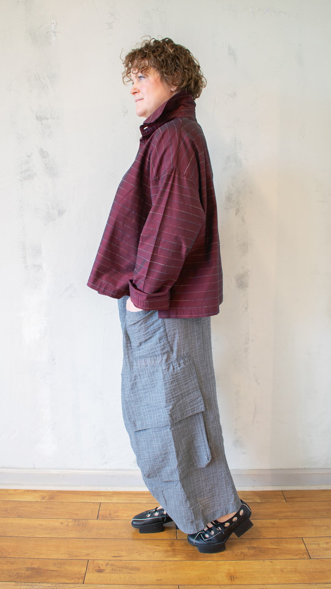 Striped Hi-Lo Shirt in Burgundy