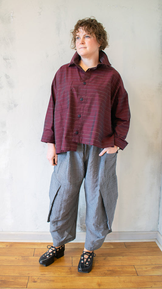 Striped Hi-Lo Shirt in Burgundy
