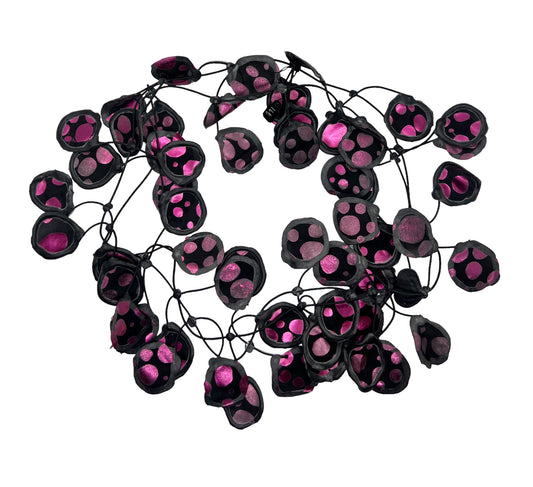 Silk Dot in Black with Fuchsia Dots