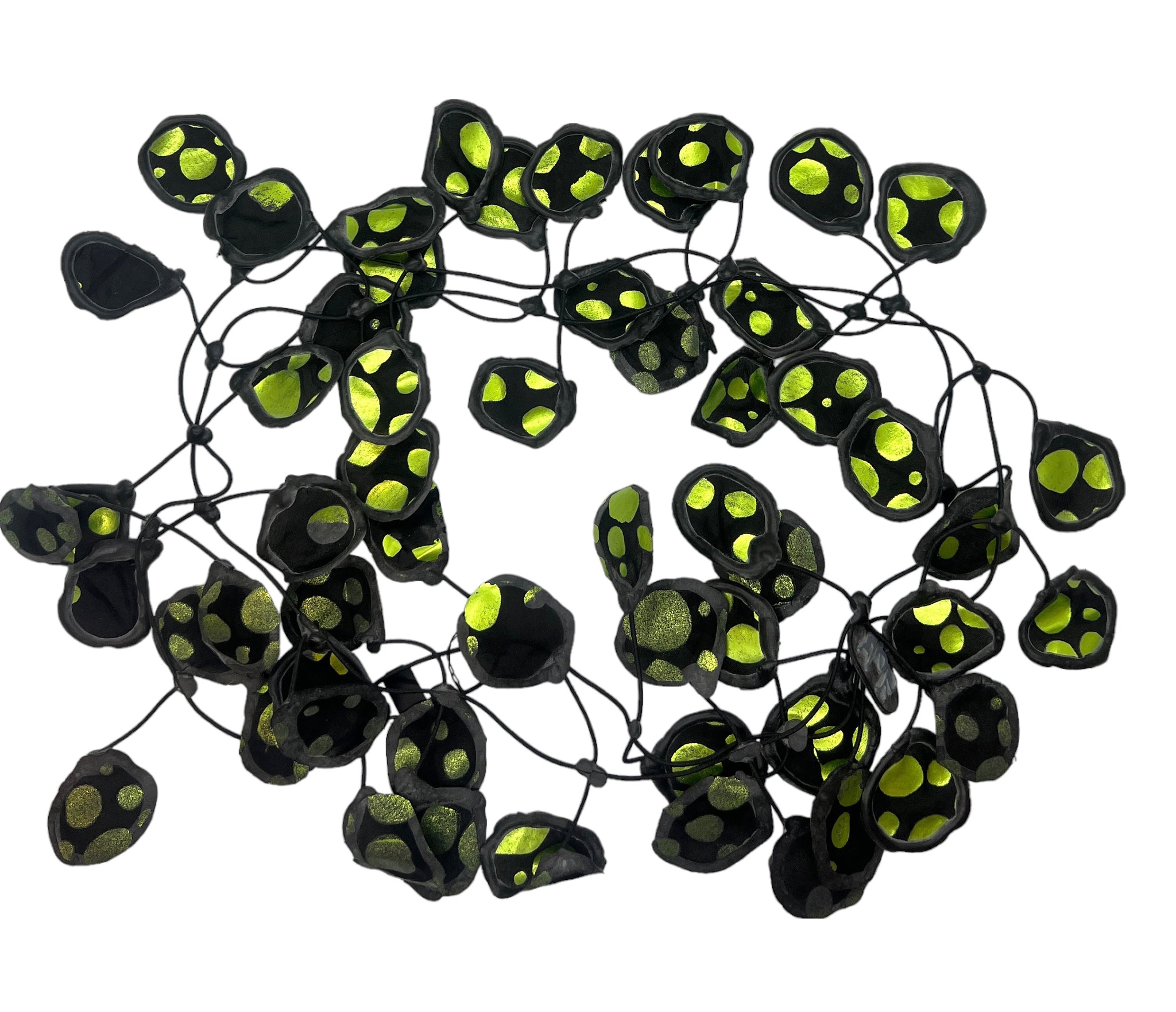 Silk Dot in Black with Green Metallic