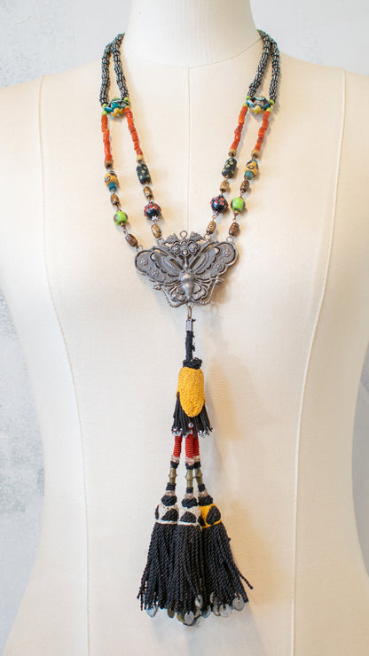 Butterfly Pendant Tassel Necklace