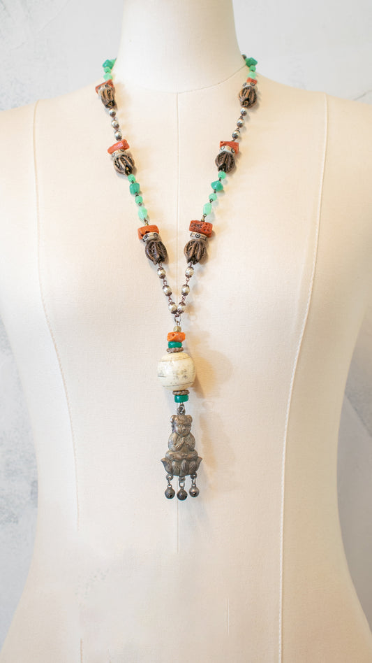 Long Necklace with White Stone Bead