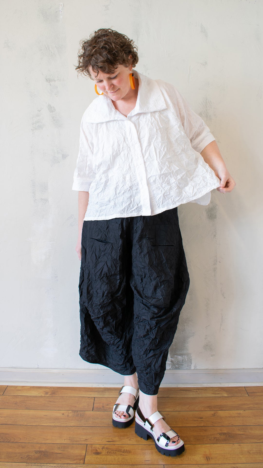 Boxy Crinkle Top in White