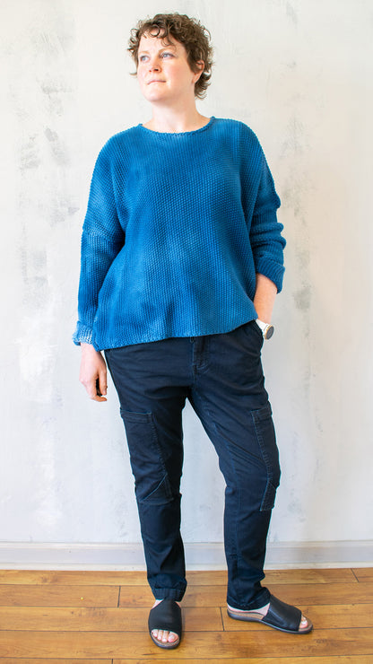 Waffle Knit Sweater in High Tide