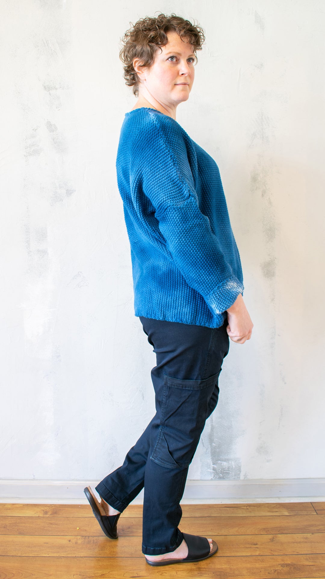 Waffle Knit Sweater in High Tide