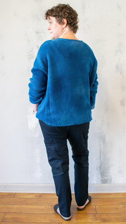 Waffle Knit Sweater in High Tide
