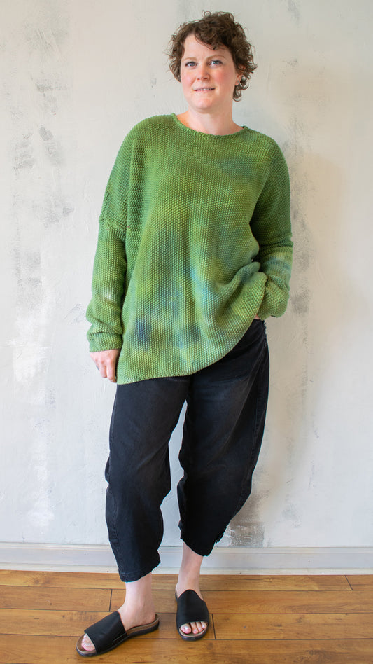 Waffle Knit Sweater in Green Apple