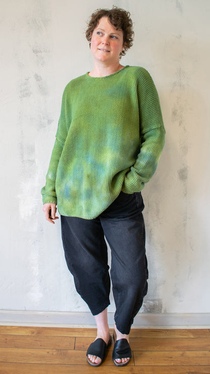 Waffle Knit Sweater in Green Apple