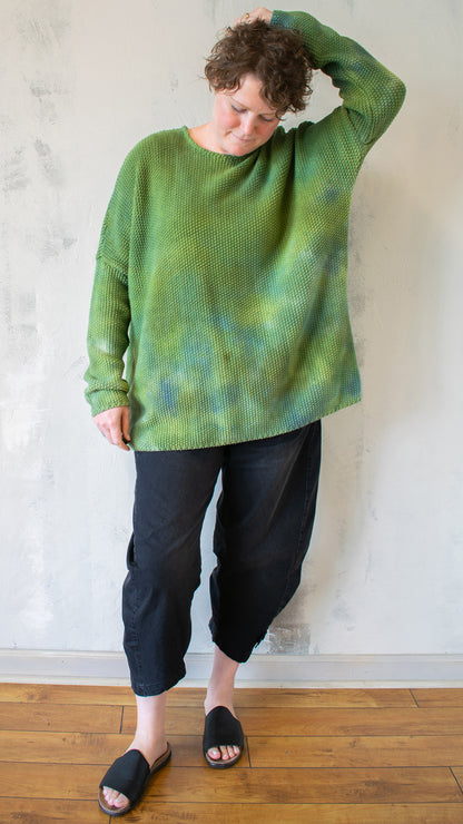 Waffle Knit Sweater in Green Apple