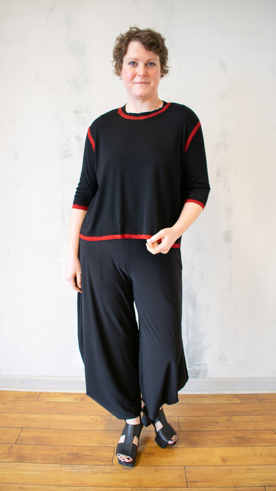 Red Contrast Long Sleeve Tee