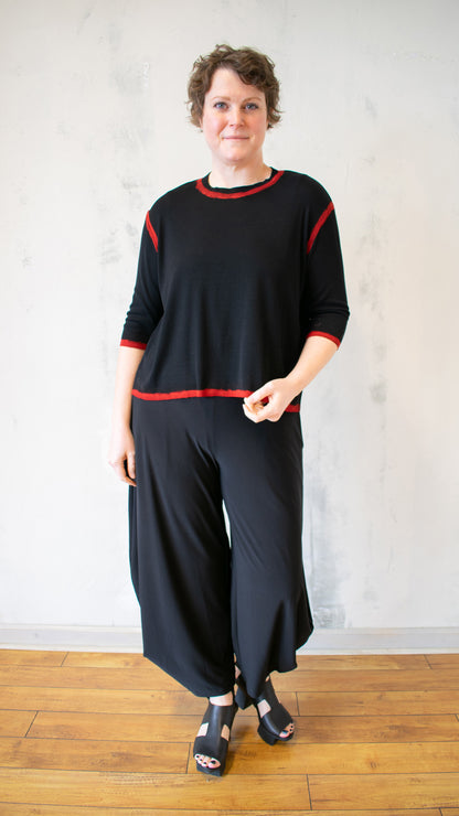 Red Contrast Long Sleeve Tee